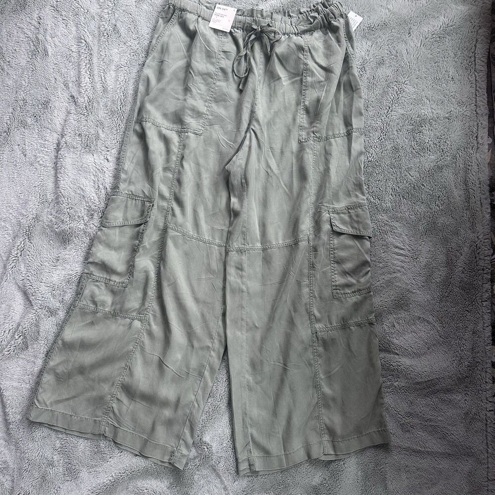 On 34th Size L Cool Olive Wide Leg Cargo Pants High Rise Pull On NWT $79.50